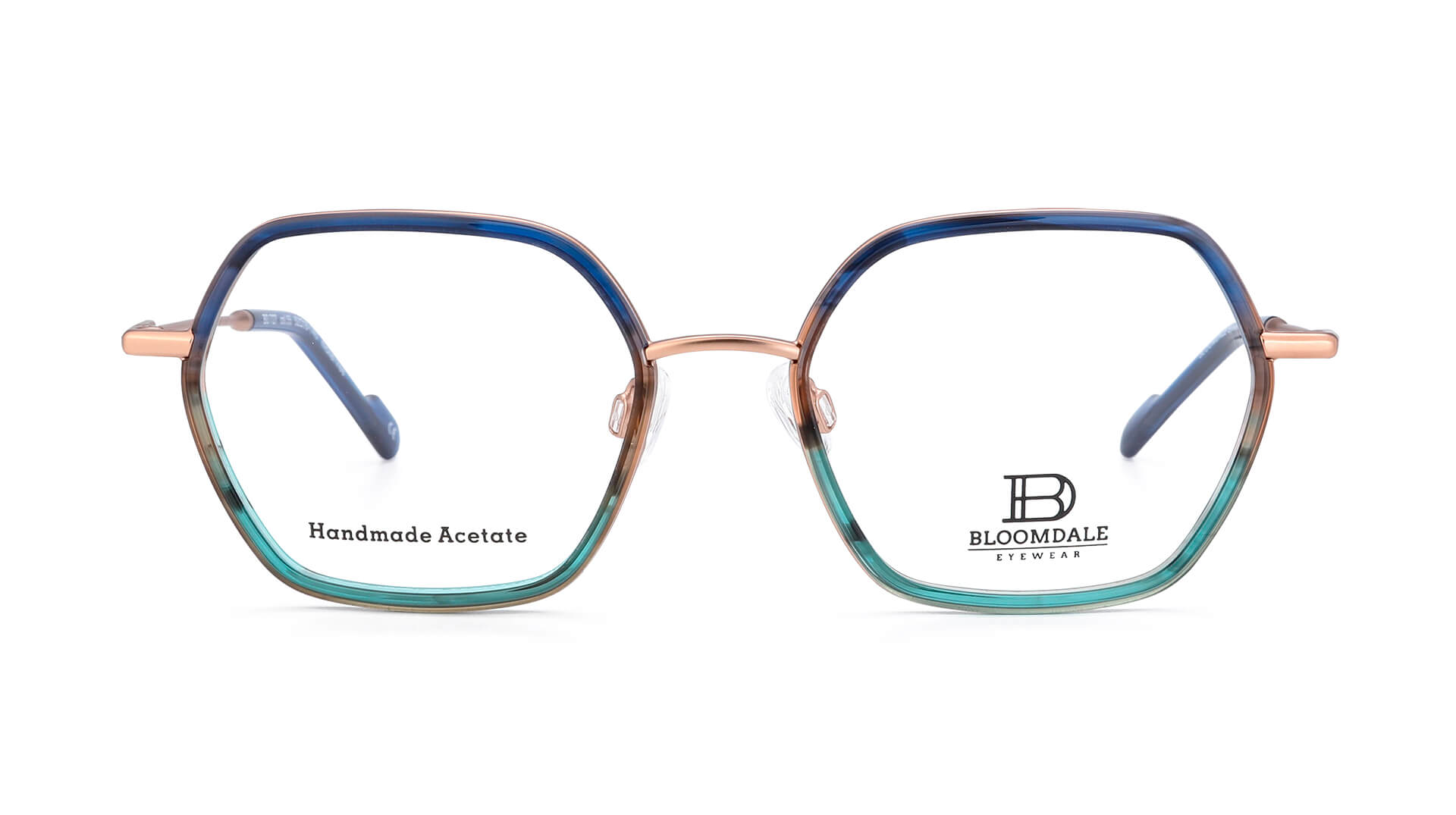 Bloomdale Eyewear bril B727-55 kleur goud met blauw en turquoise
