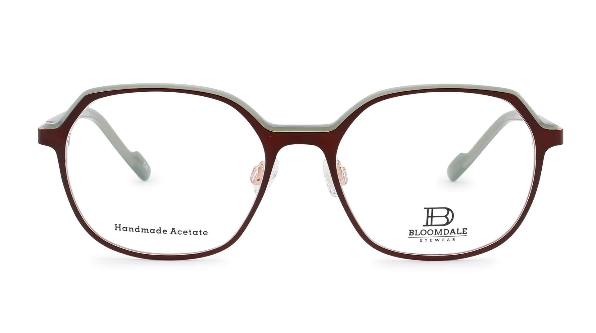 Bloomdale Eyewear bril B736-65 kleur bordeaux rood met transparant groen