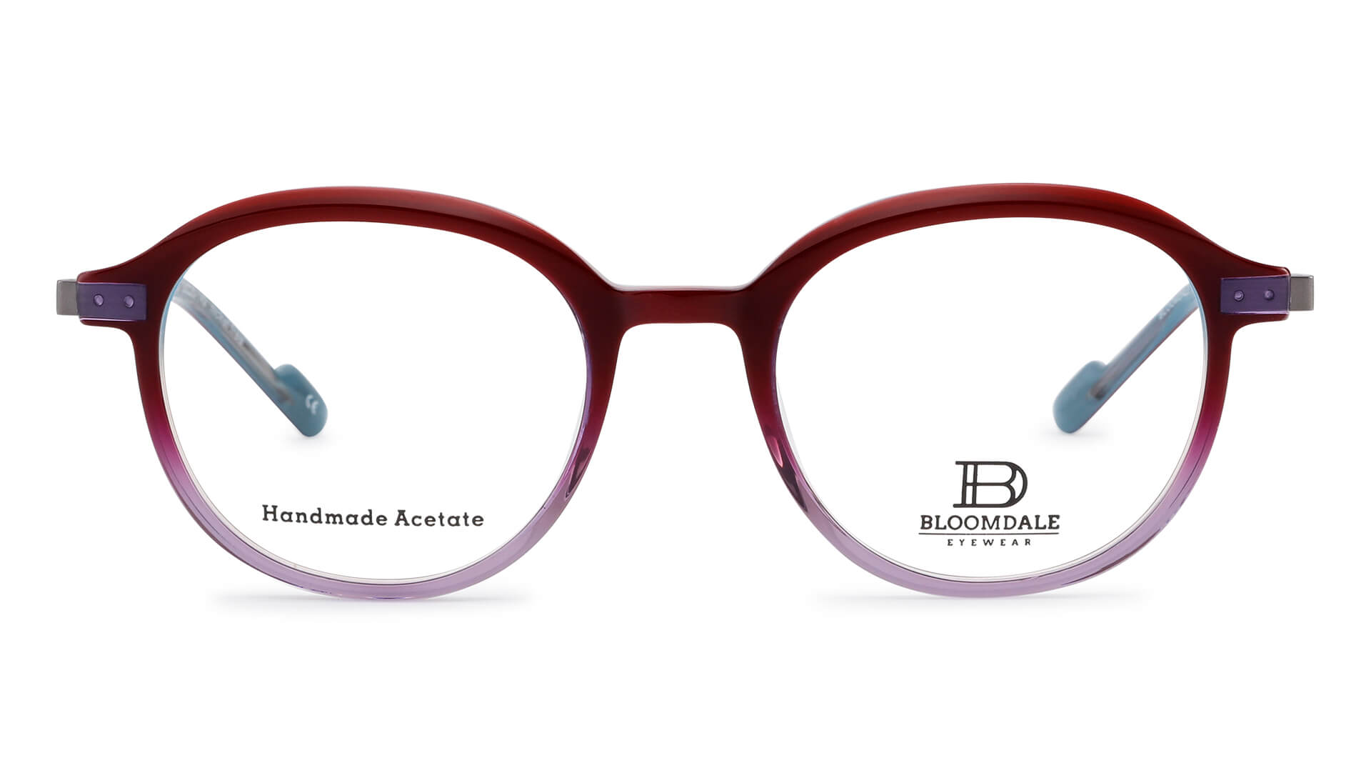 Bloomdale Eyewear bril B740-65 kleur transparant paars met bordeaux rood