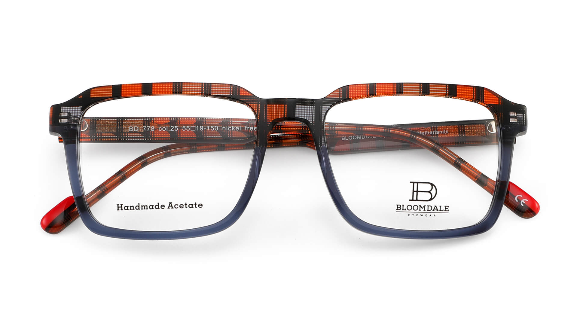 Bloomdale Eyewear bril B778-25 kleur oranje-rood met blauw