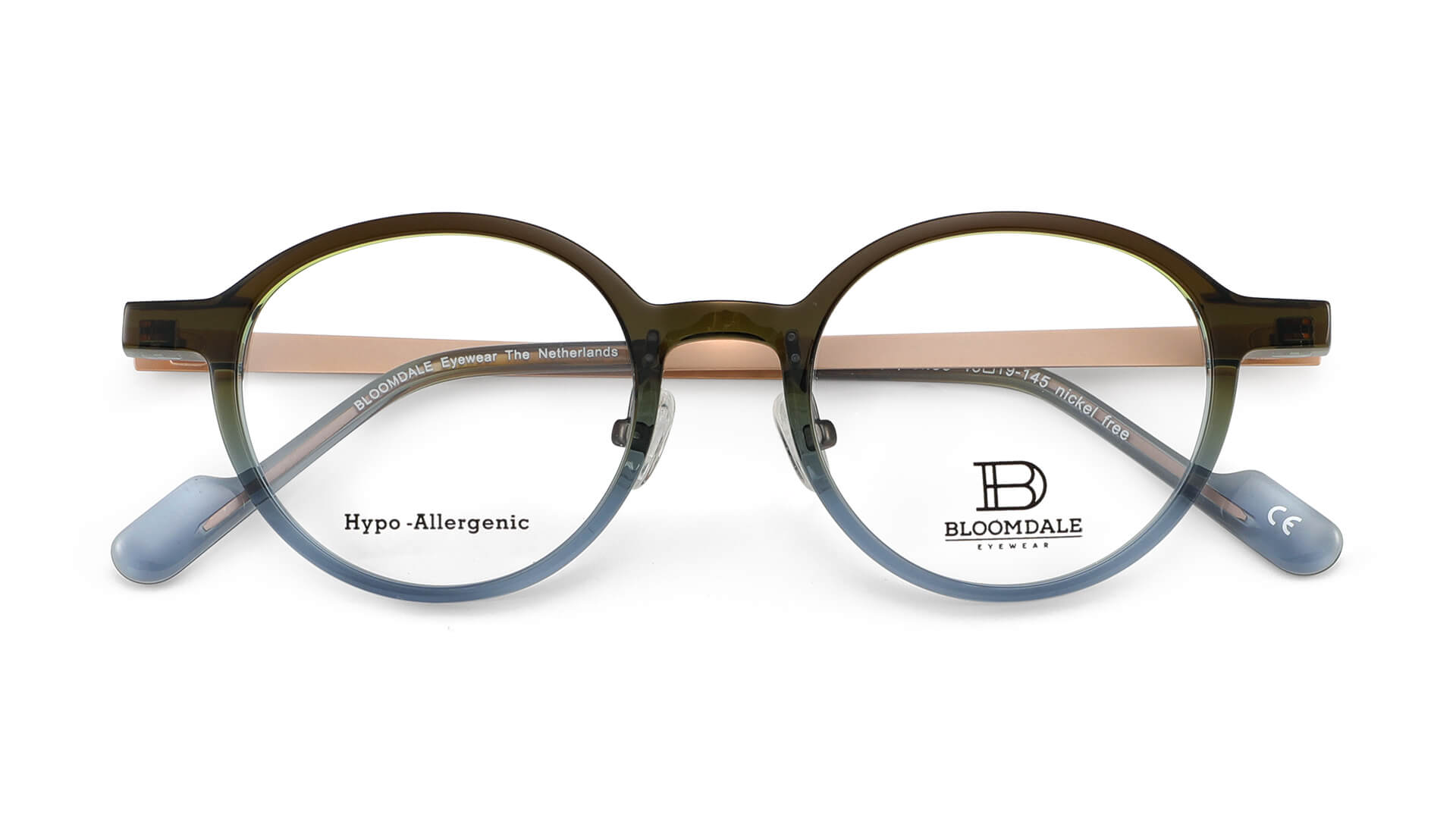 Bloomdale Eyewear bril B780-55 kleur groen met blauw en rose goud