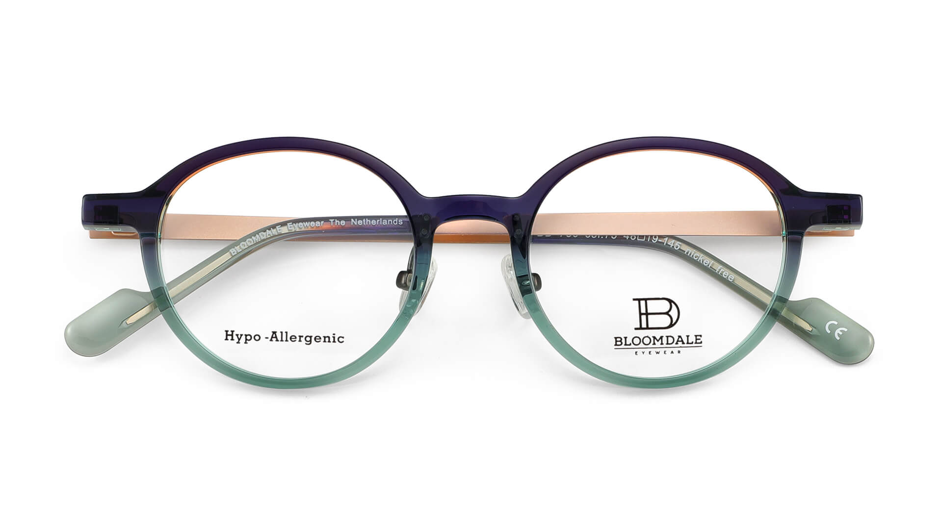 Bloomdale Eyewear bril B780-75 kleur paars met groen en rose goud