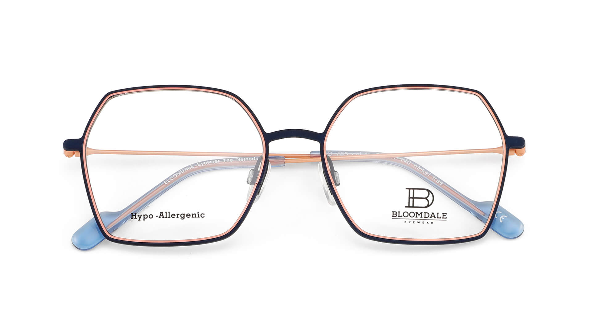 Bloomdale Eyewear bril B785-45 kleur blauw met roze en goud
