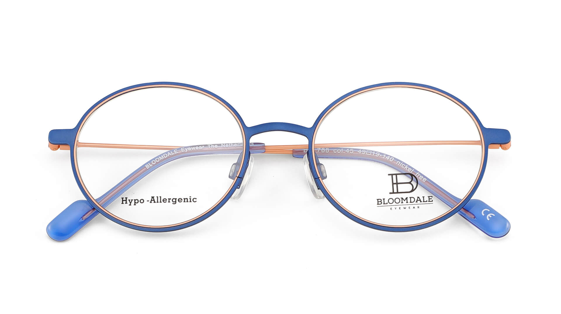 Bloomdale Eyewear bril B788-45 kleur blauw met rose goud