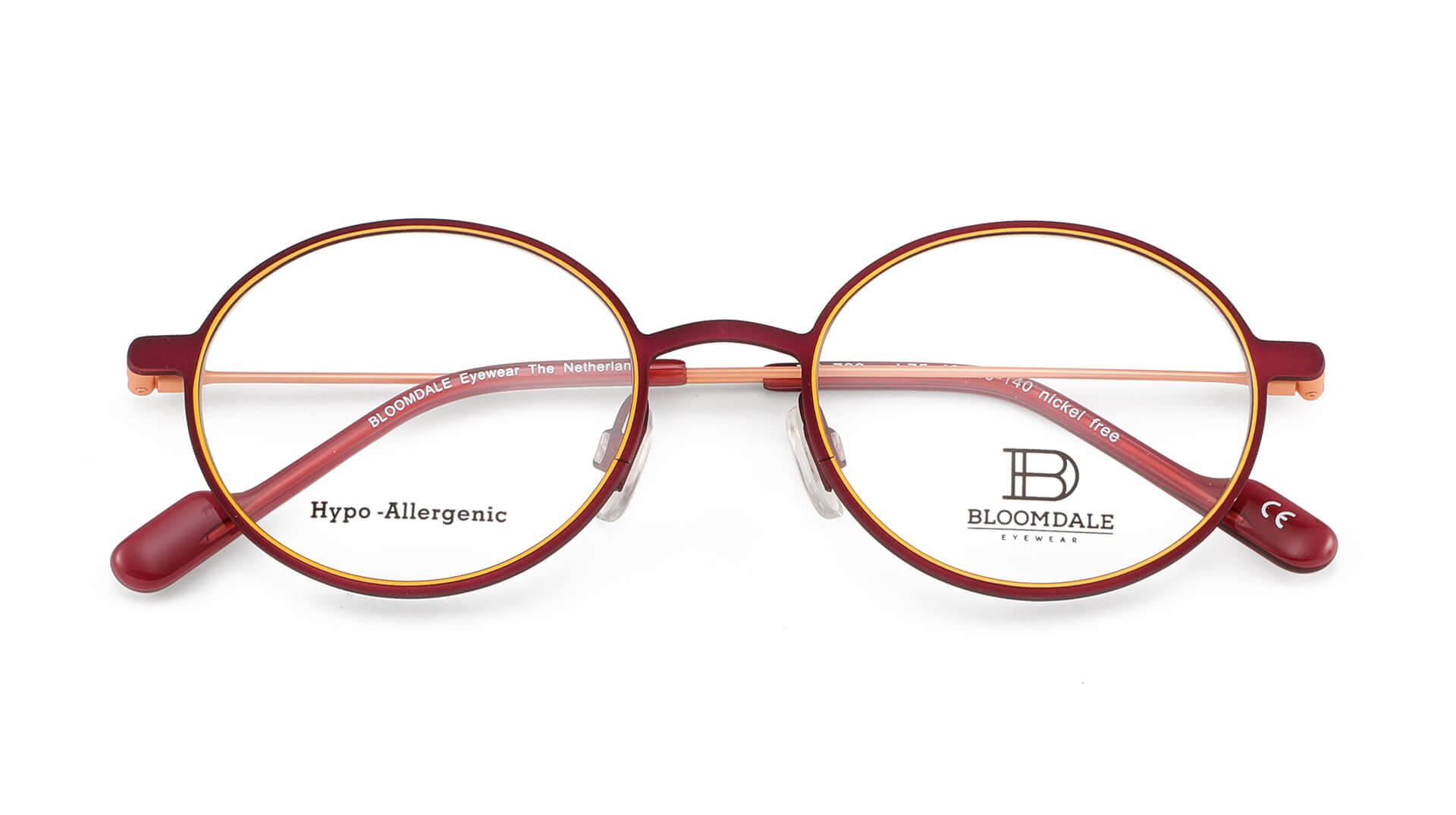 Bloomdale Eyewear bril B788-75 kleur bordeaux rood met geel