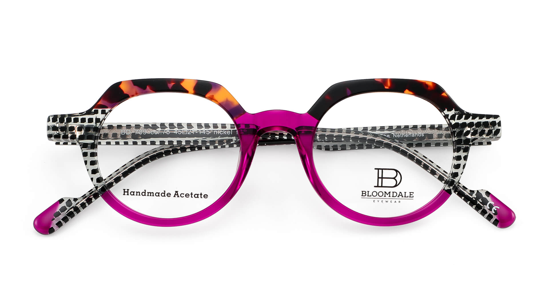 Bloomdale Eyewear bril B789-75 kleur multicolor bruin met grijs en fuchsia roze
