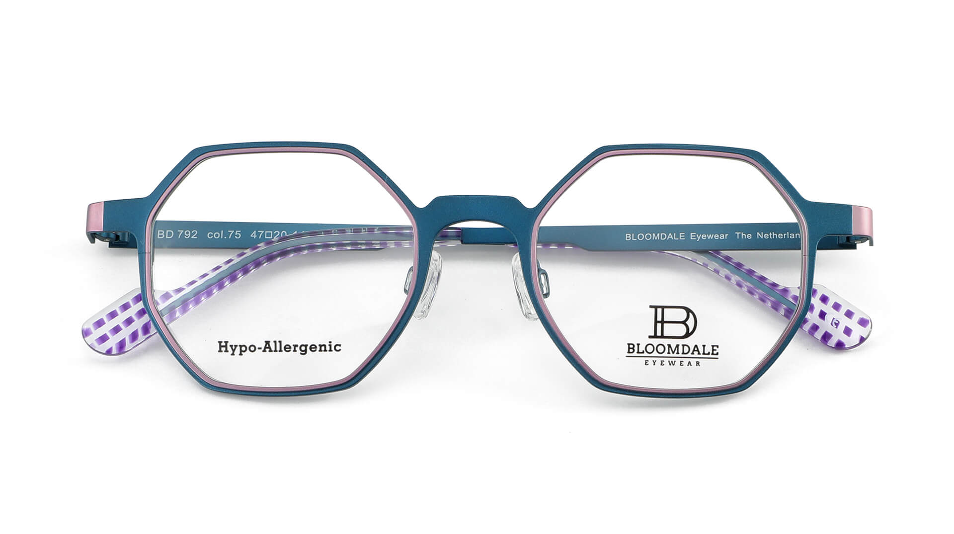 Bloomdale Eyewear bril B792-75 kleur petrol blauw met lila