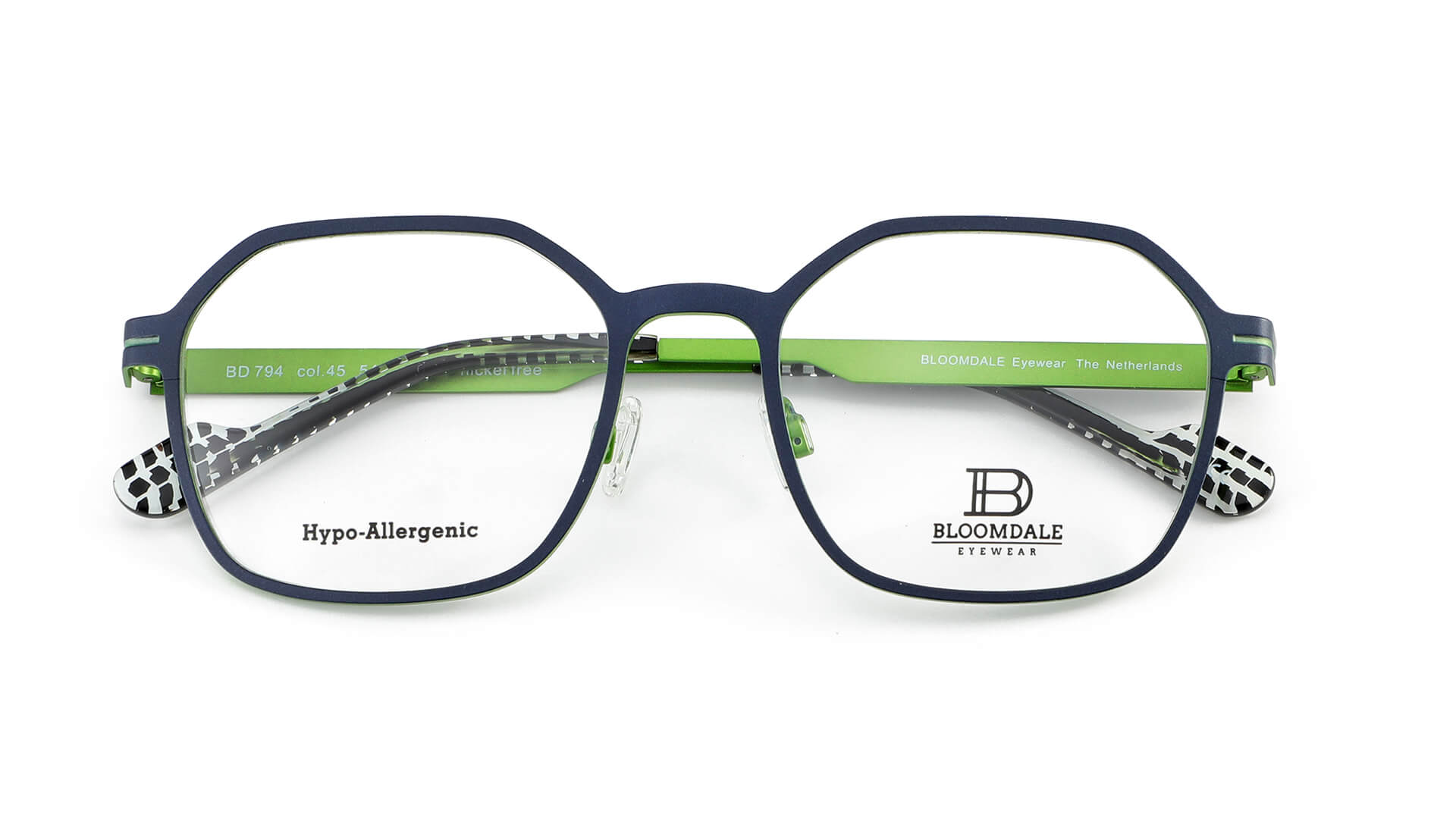 Bloomdale Eyewear bril B794-45 kleur donkerblauw met lime groen