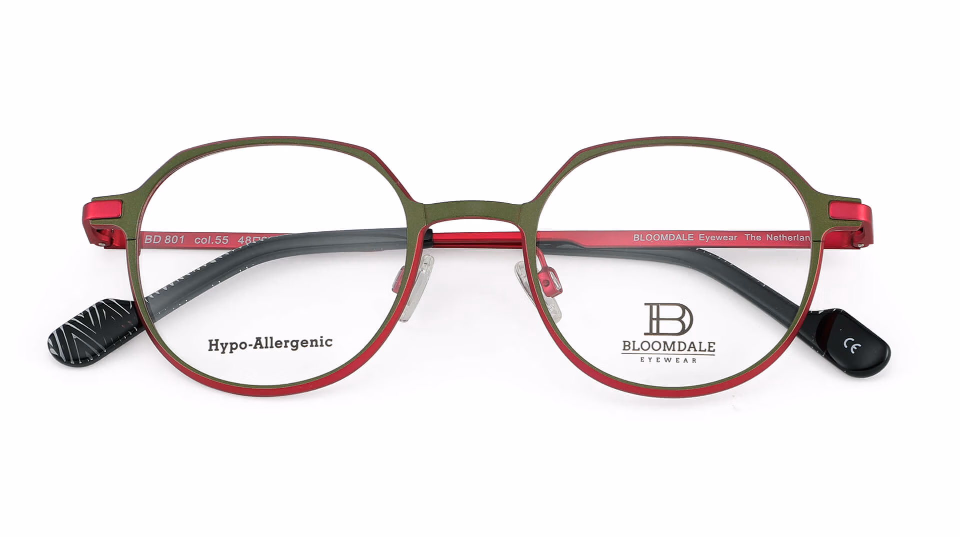 Bloomdale Eyewear bril model BD801-55 kleur olijfgroen met fuchsia