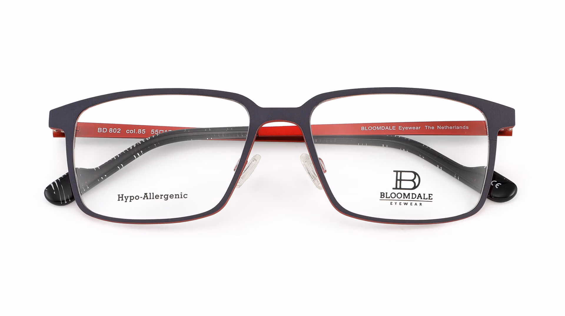 Bloomdale Eyewear bril model BD802-85 kleur antraciet grijs met rood