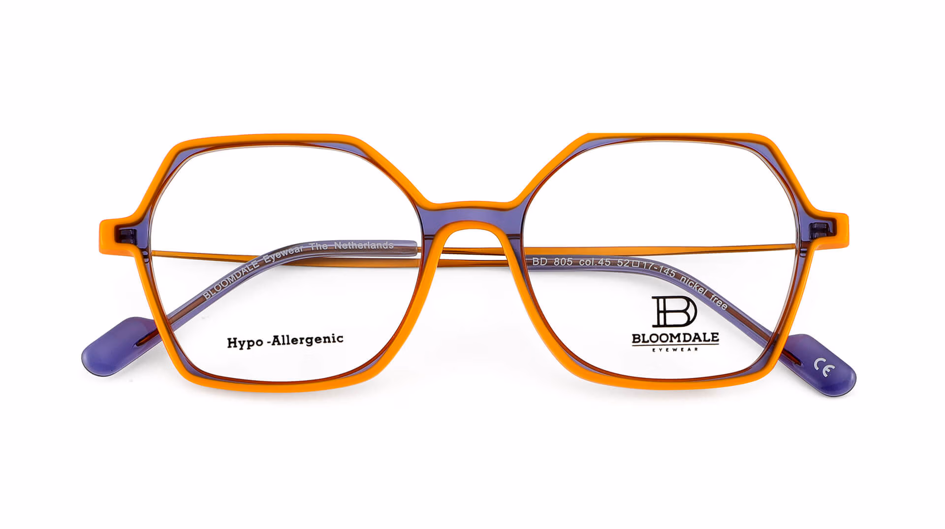Bloomdale Eyewear bril model B805-45 kleur transparant paarsblauw met oranje